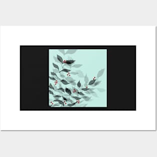 Leaves with Christmas Berries Posters and Art